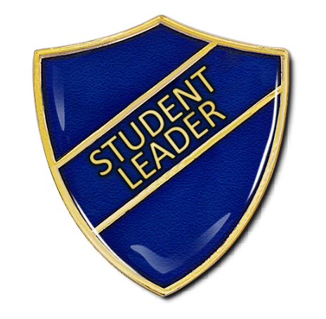 An image of a blue student leader badge on a white background