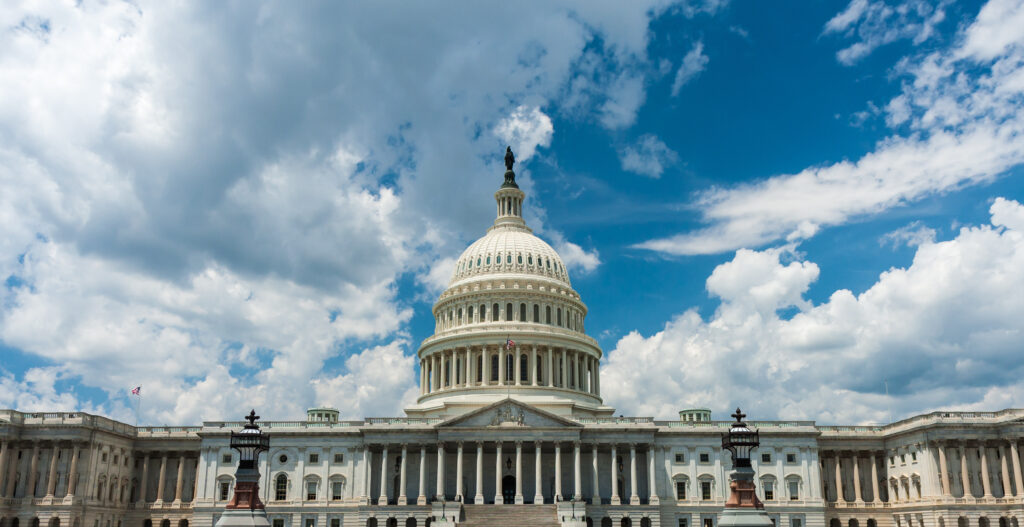 External photo of the US capital building in Washington DC.